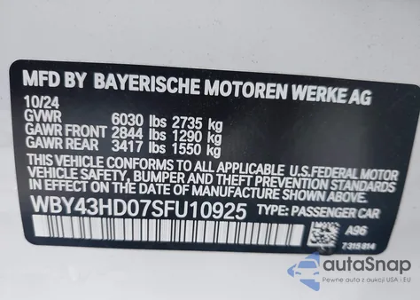 2025 BMW I4 xDrive40 из США, поврежденный, VIN WBY43HD07SFU10925